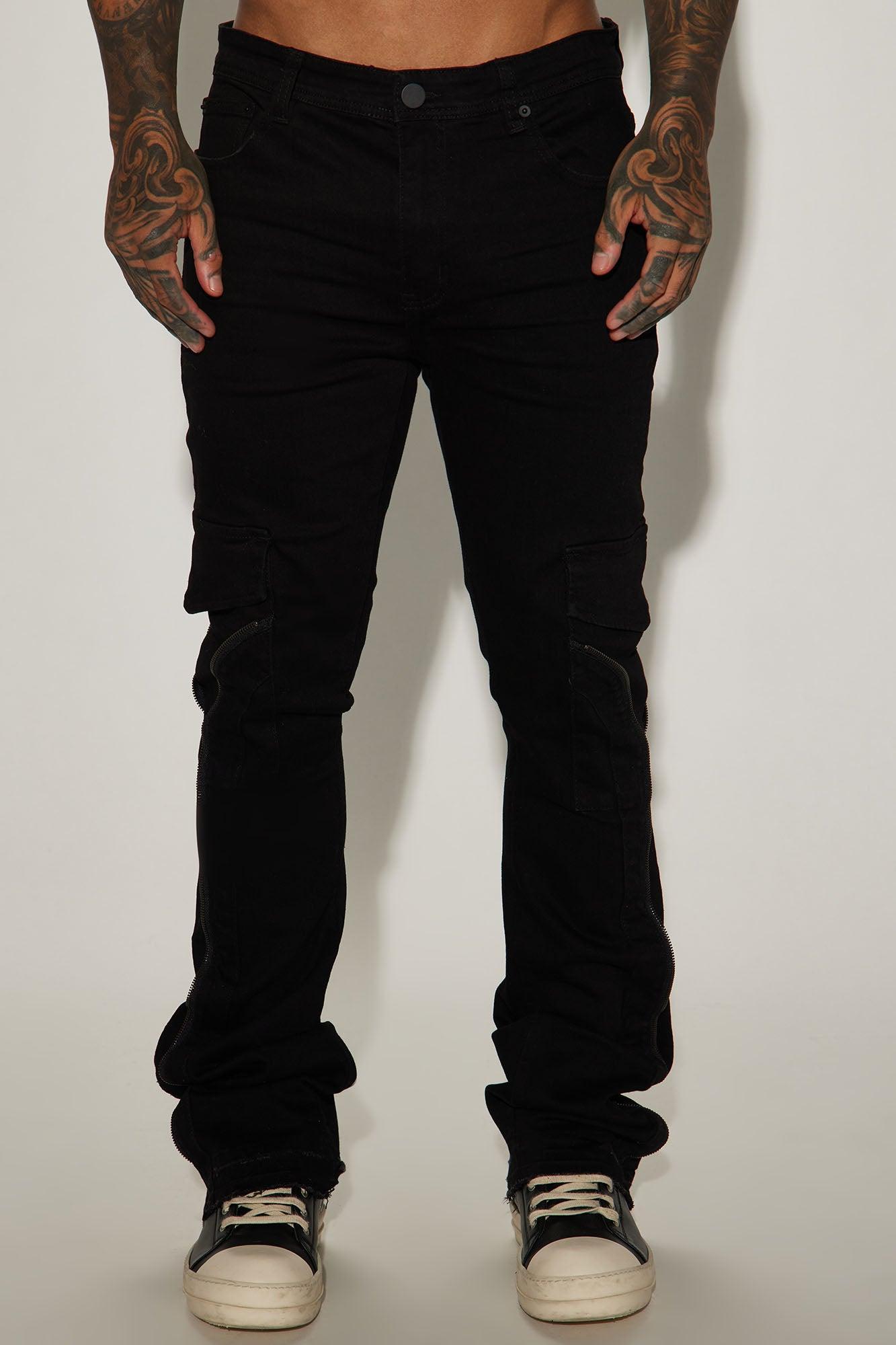 Down Ways Stacked Skinny Zipper Flare Pants - Black Product Image