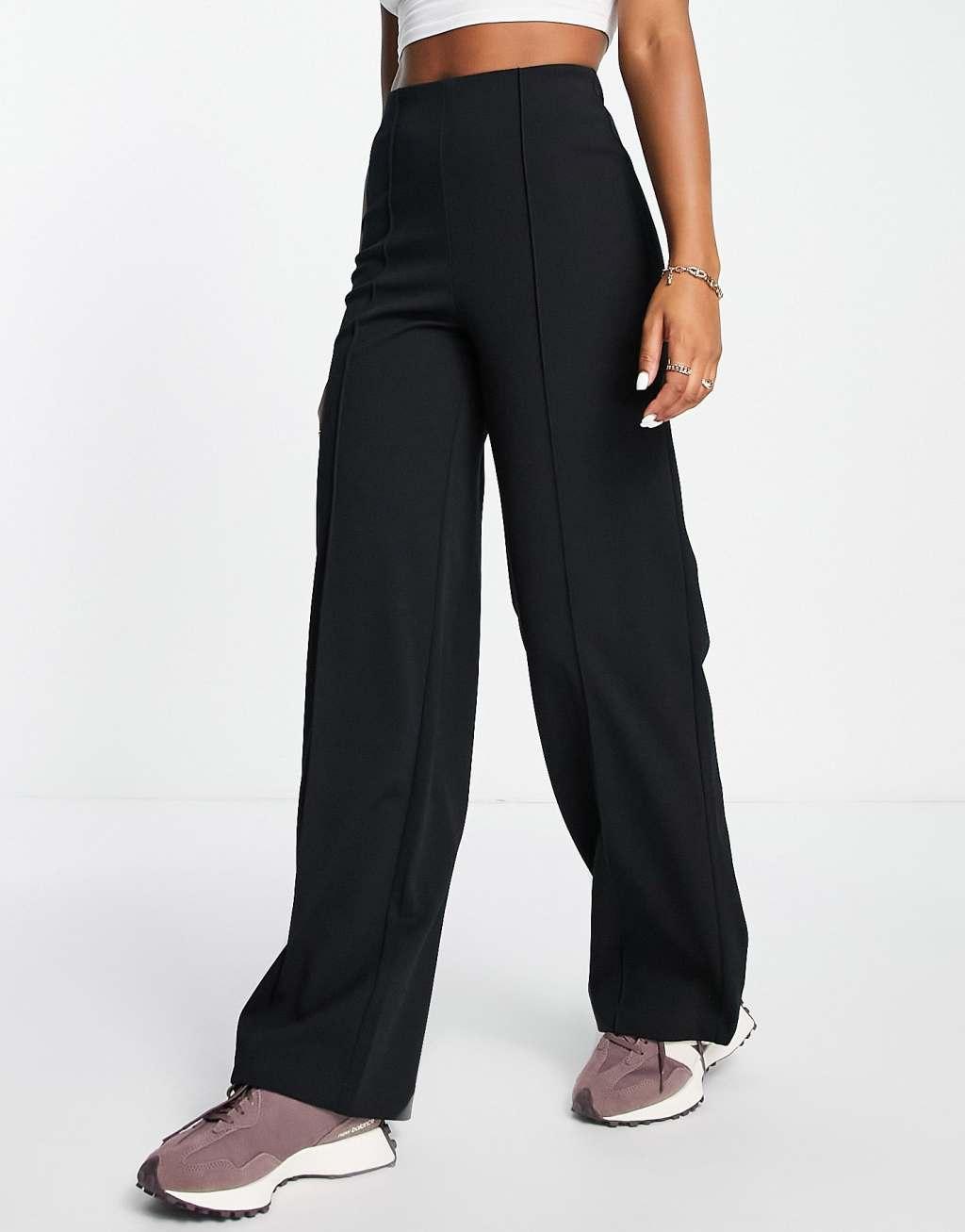 Vero Moda pleat front wide leg pants in black Product Image