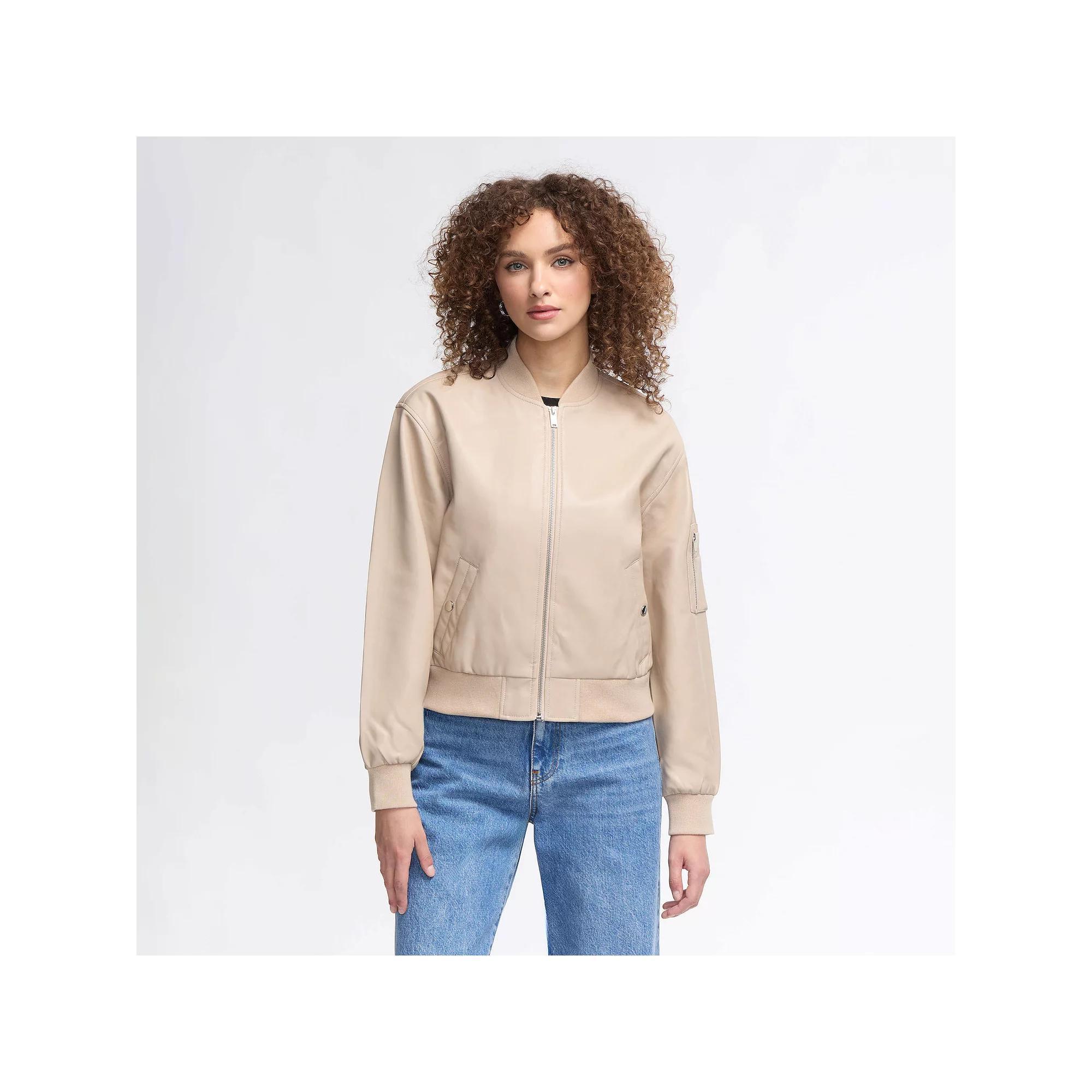 Women's NVLT Faux Leather Bomber Jacket, Size: XS, Latte Product Image