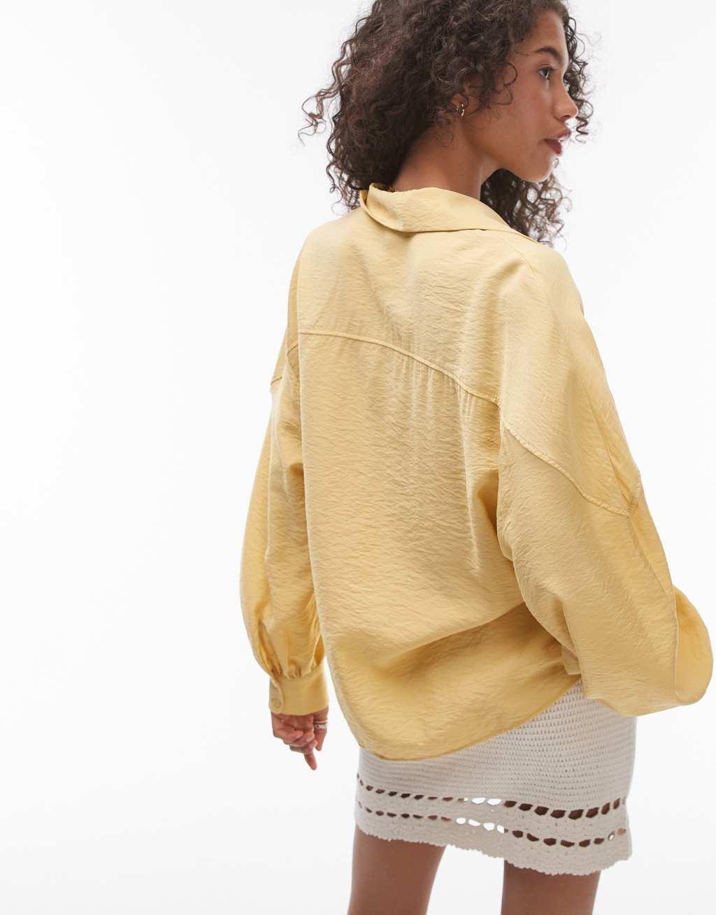 Topshop textured seam detail shirt in ochre Product Image
