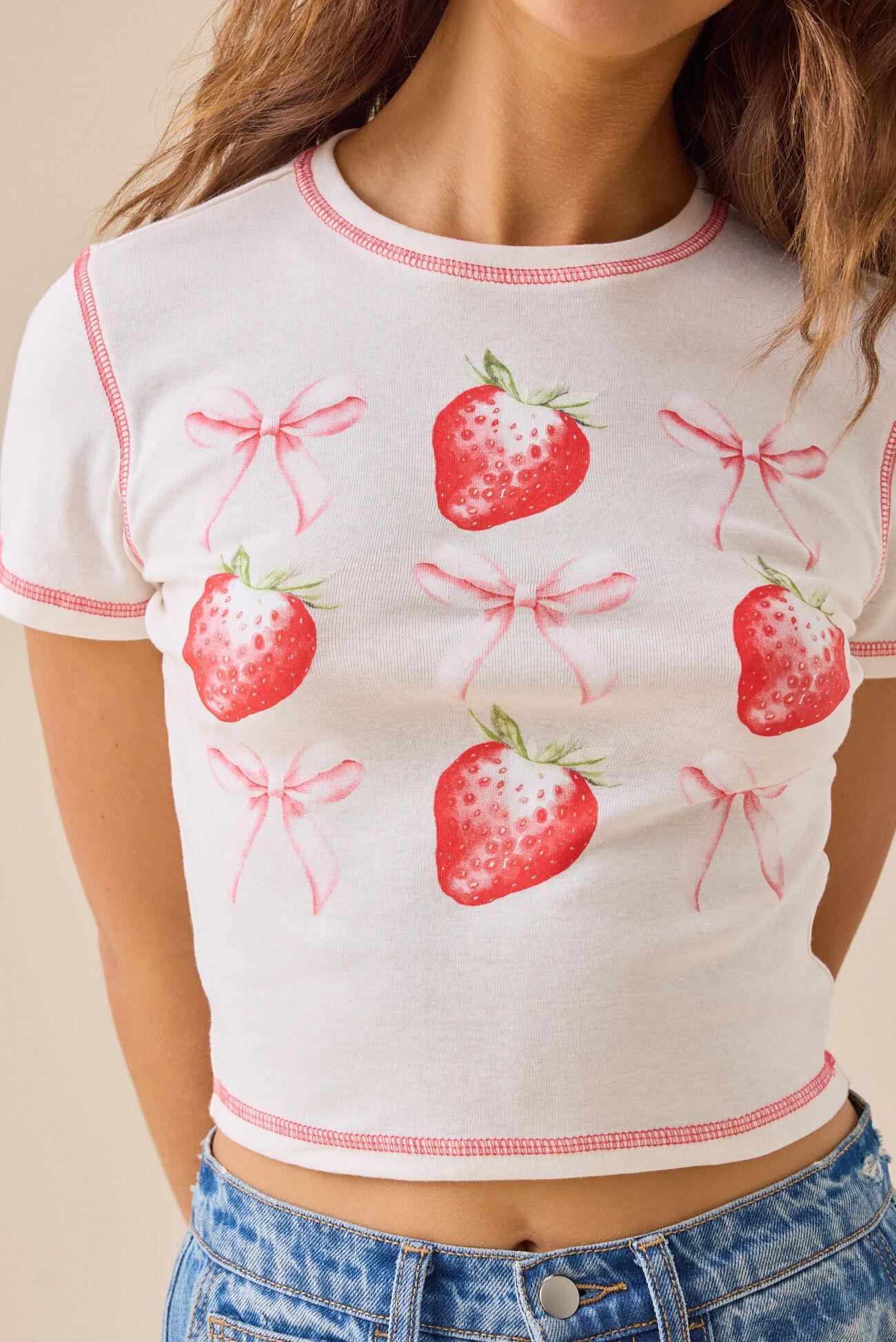 Bow and Strawberry Grid Graphic Tee Product Image