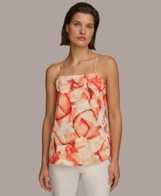 Donna Karan Womens Printed Square-Neck Tank Top Product Image