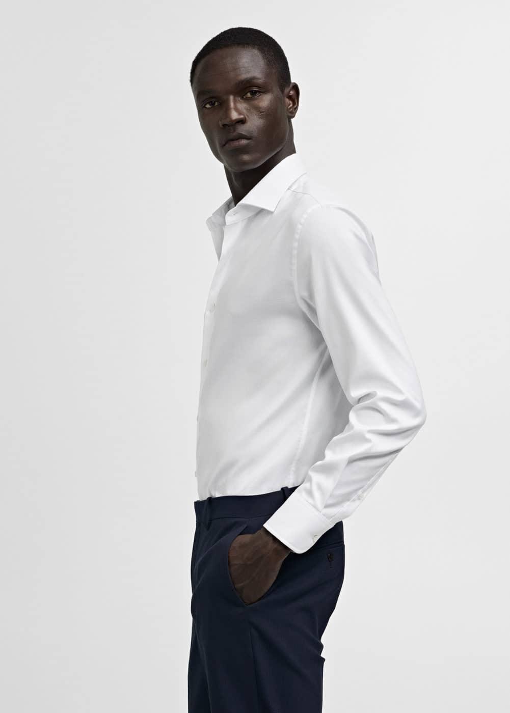 Slim-fit textured cotton suit shirt - Men | MANGO USA Product Image