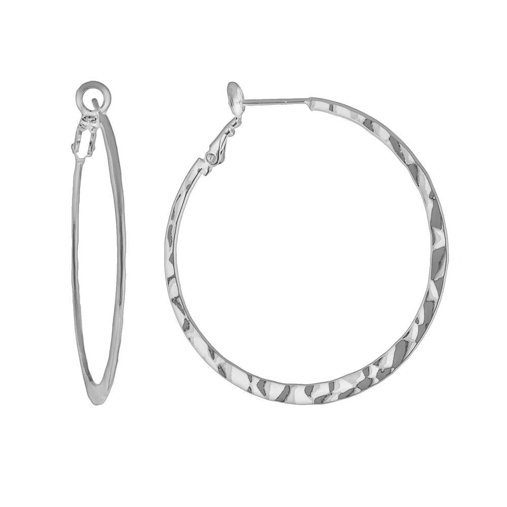 Silver Plated Hammered Hoop Earrings, Women's Product Image