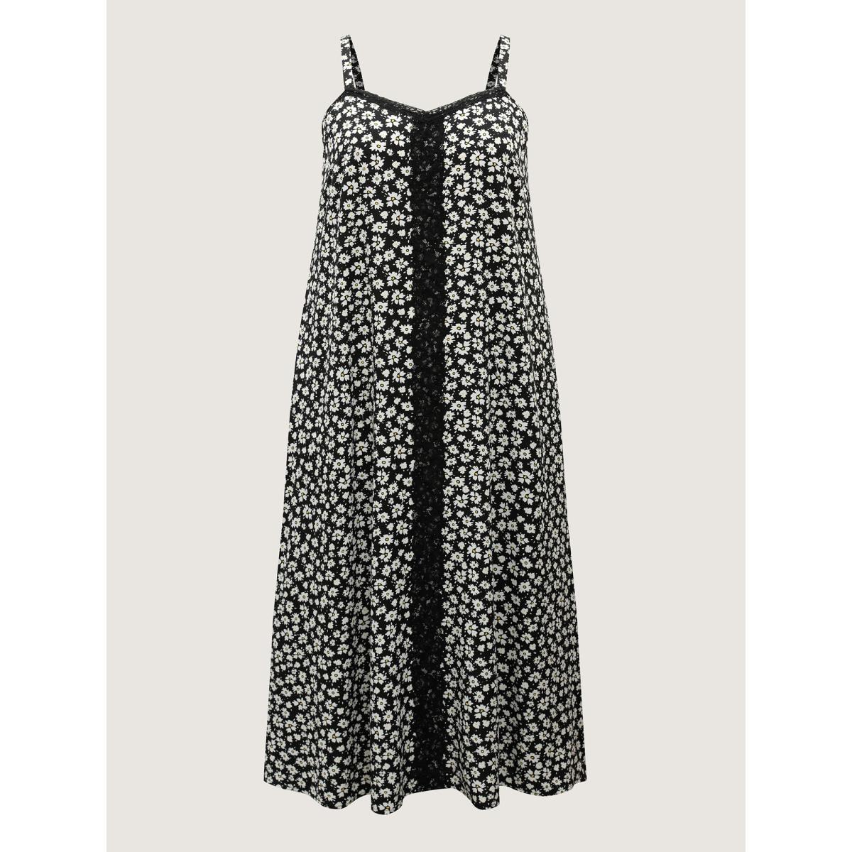 Plus Size Floral Lace Front Flowy Midi Dress BlackFlower Women Non Sleeveless Curvy BloomChic 14-16/1X Product Image