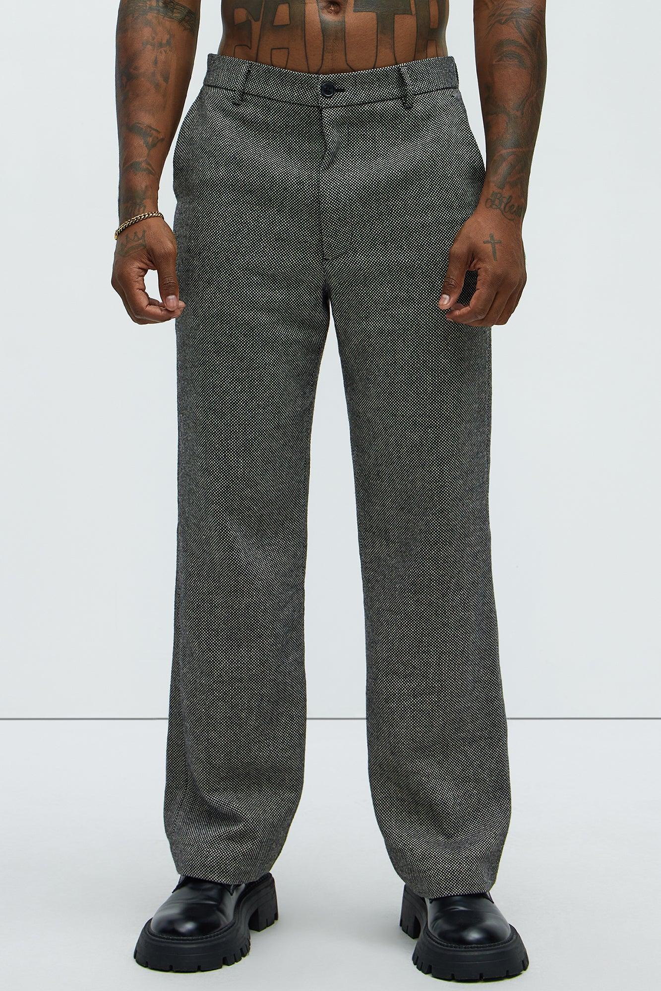 Hancock Tweed Textured Relaxed Straight Trousers - Charcoal Product Image