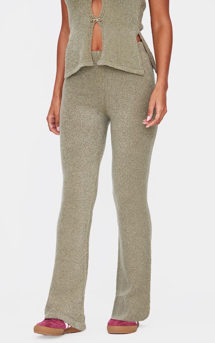 Olive Soft Bobble Knit Wide Leg Pants Product Image