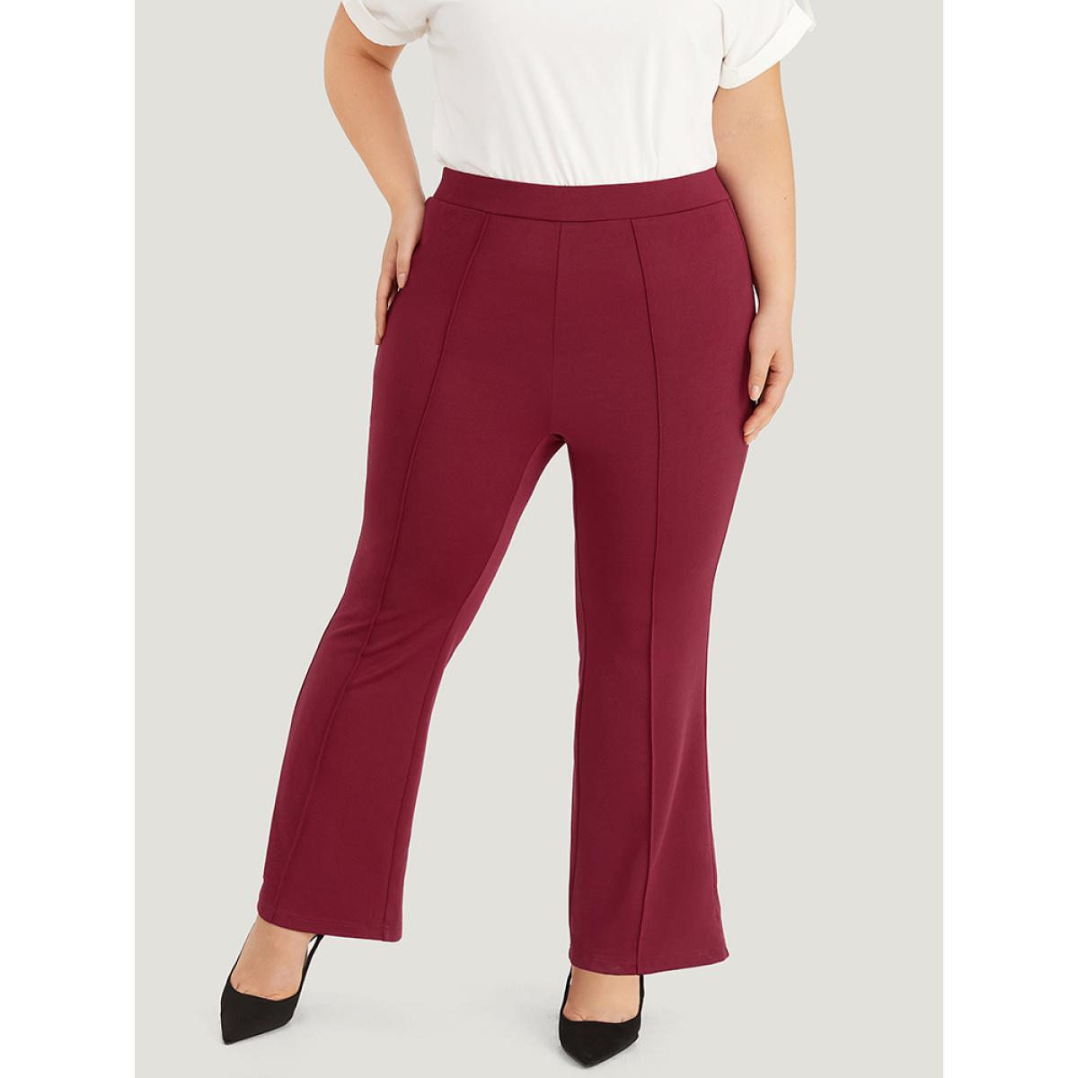 Plus Size Solid Elastic Waist Bootcut Skinny Pants Women Scarlet Office Bootcut High Rise Work Pants BloomChic 22-24/3X Product Image