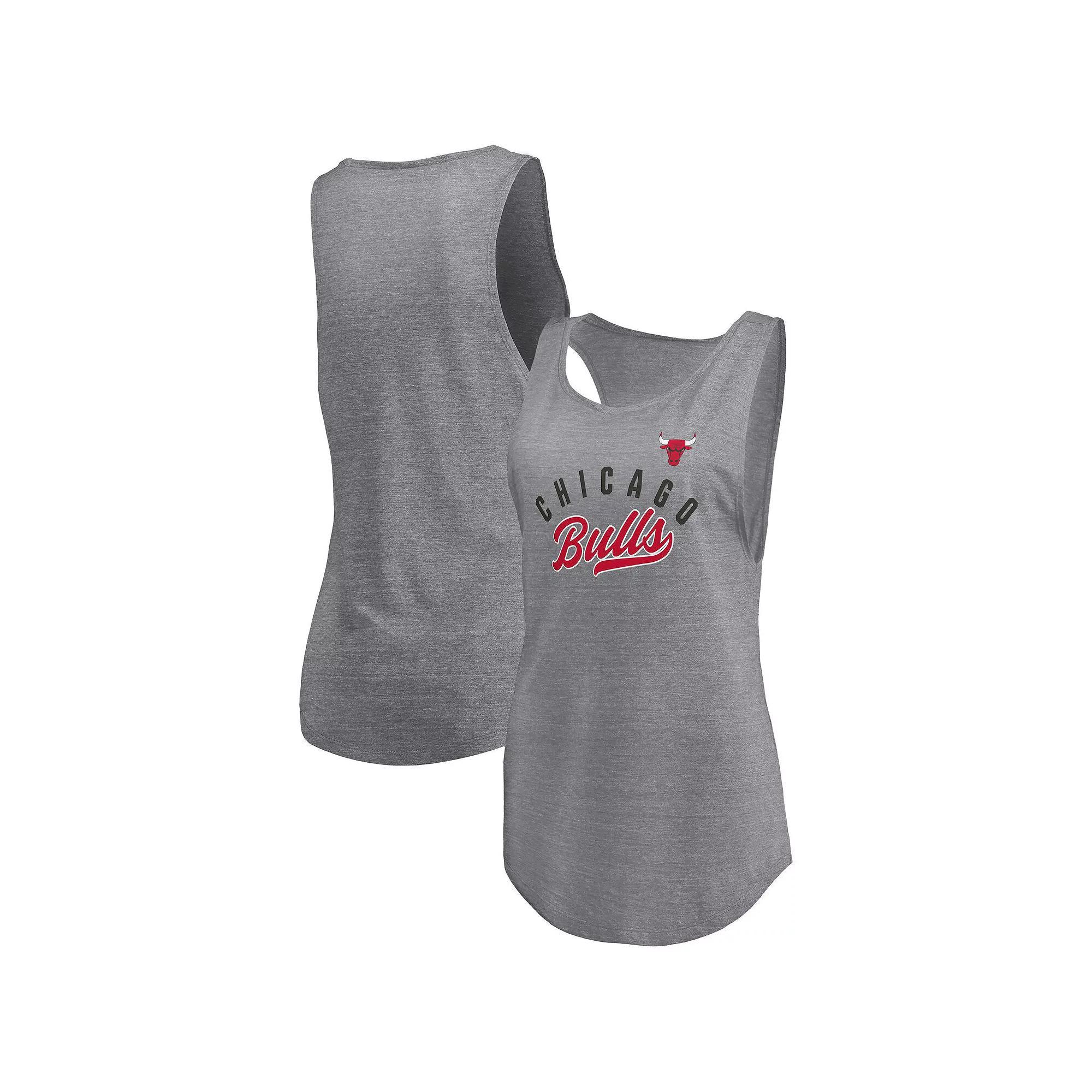 Women's Fanatics Heathered Gray Chicago Bulls Quality Time Open Scoop Neck Tri-Blend Tank Top, Size: XL, Grey Product Image