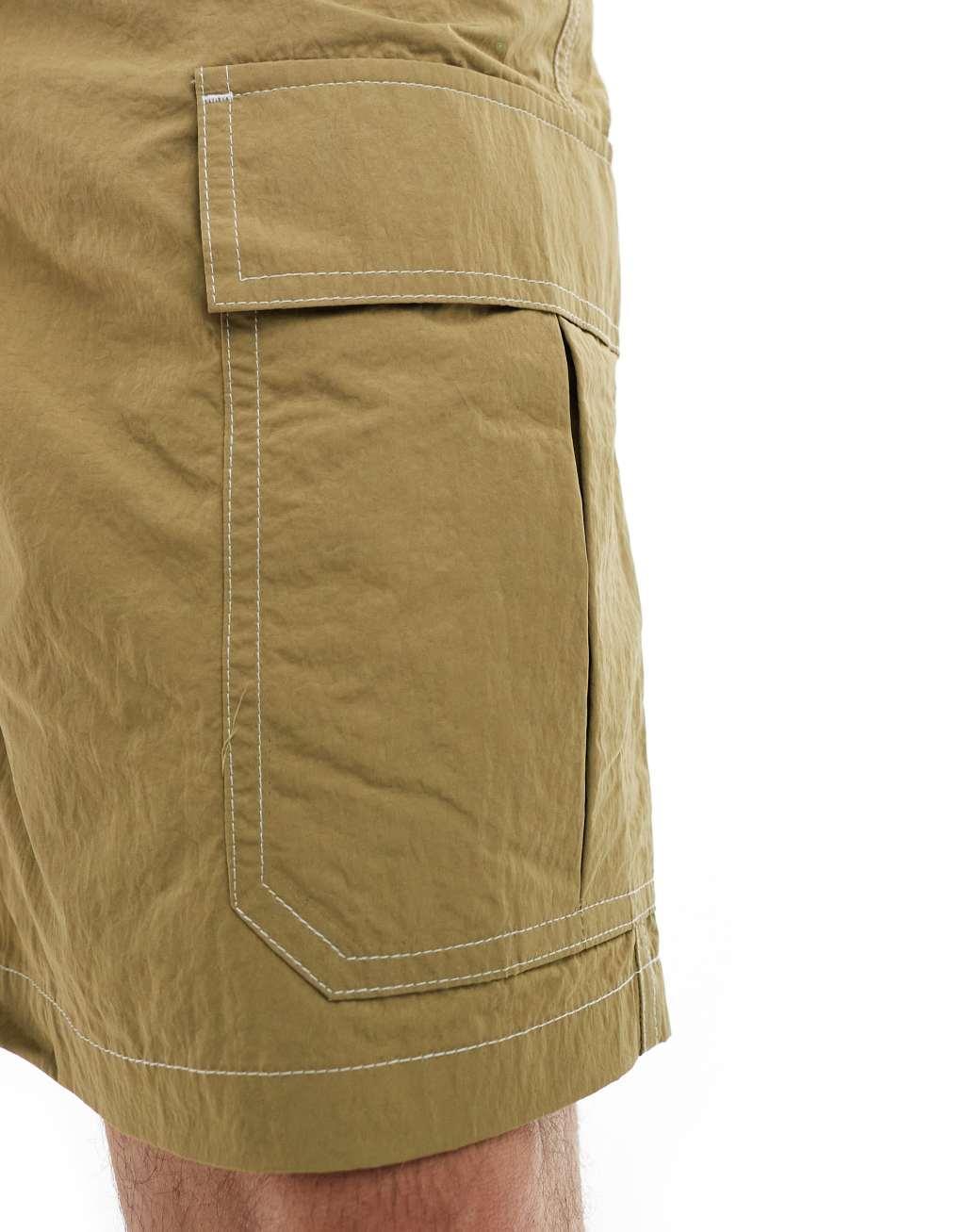 ASOS DESIGN cargo shorts with belt detail in khaki Product Image