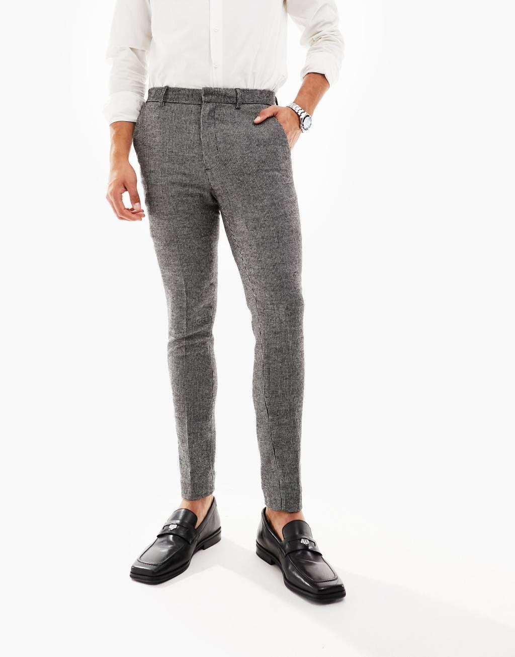 ASOS DESIGN wedding super skinny wool mix suit pants in monochrome puppytooth Product Image