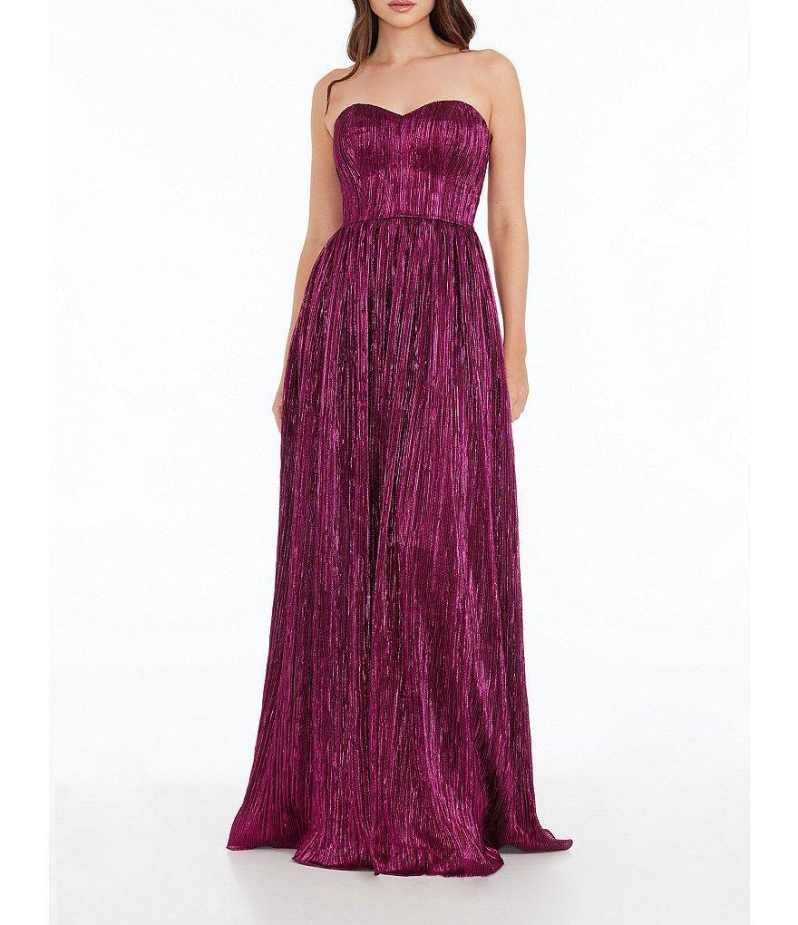 Dress the Population Audrina Metallic Pleated Strapless Demi Bustier Pleated Gown Product Image