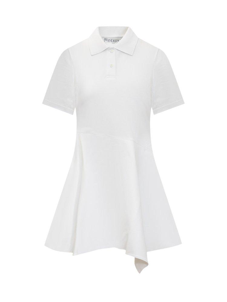 JW ANDERSON Short Sleeved Asymmetric Polo Dress In White Product Image