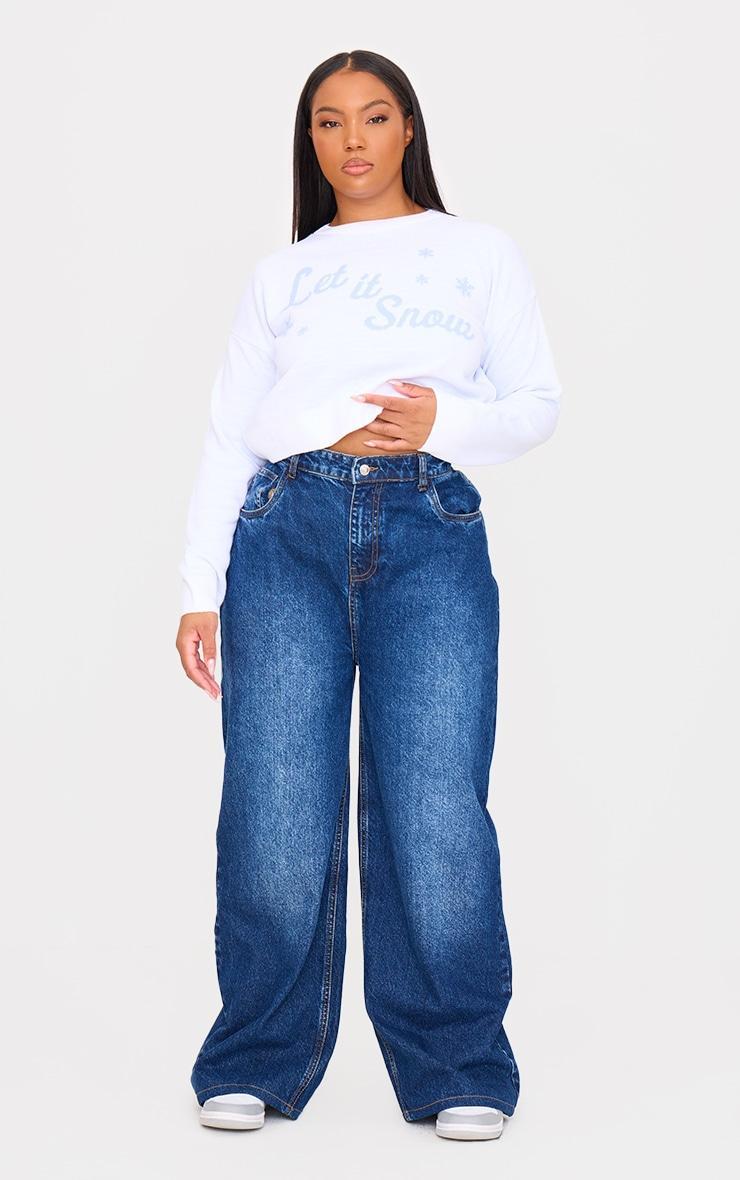Plus White Let It Snow Cropped Christmas Sweater Product Image