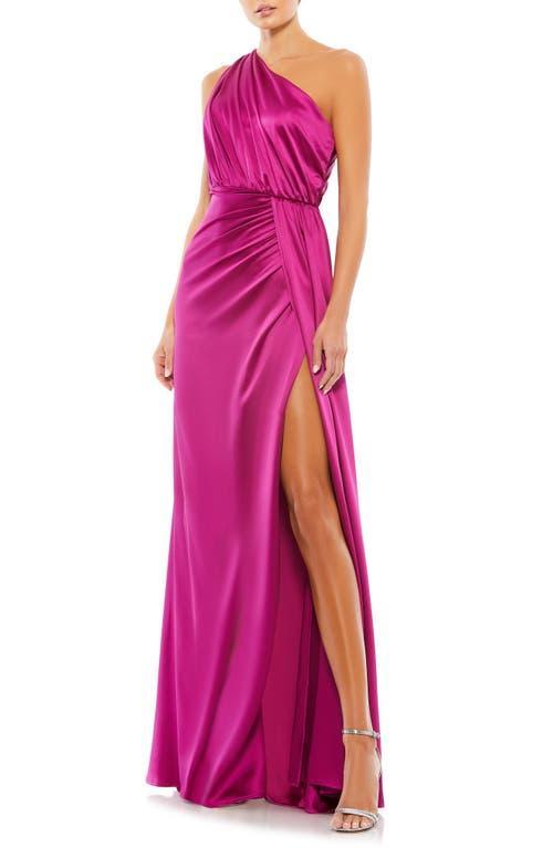 Womens One-Shoulder Draped Satin Gown Product Image