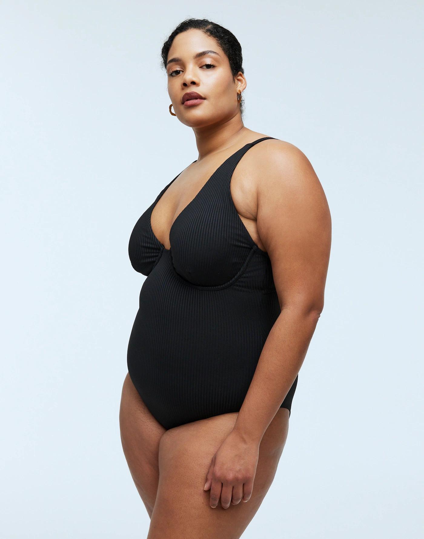Plus Ribbed Underwire Open-Back One-Piece Swimsuit Product Image