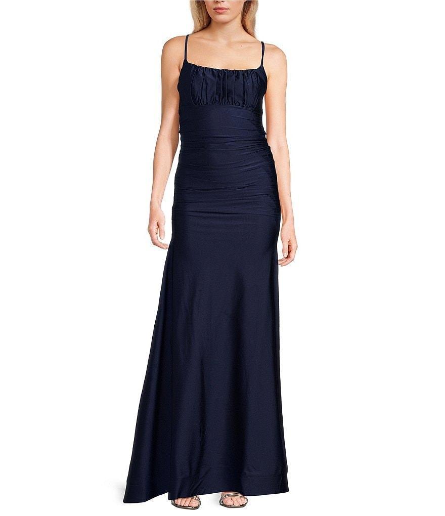 Honey and Rosie Square Neck Adjustable Strap Shirred Gown Product Image