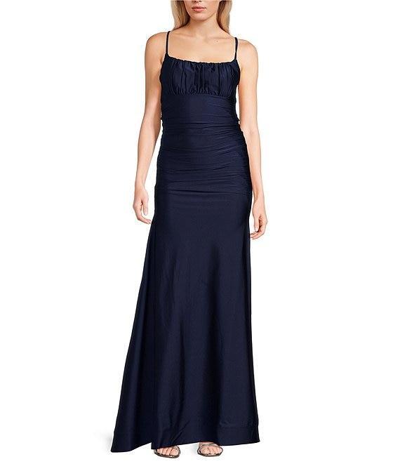 Honey and Rosie Square Neck Adjustable Strap Shirred Gown Product Image