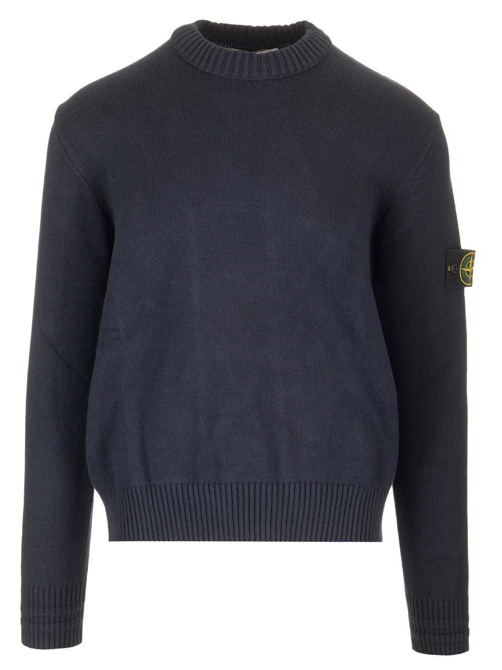 STONE ISLAND Winter Cotton Crewneck Sweater In Blue Product Image
