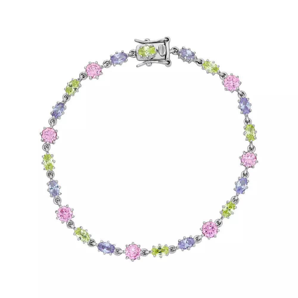 Sterling Silver Multicolor Cubic Zirconia Bracelet, Women's, Size: 7.25" Product Image