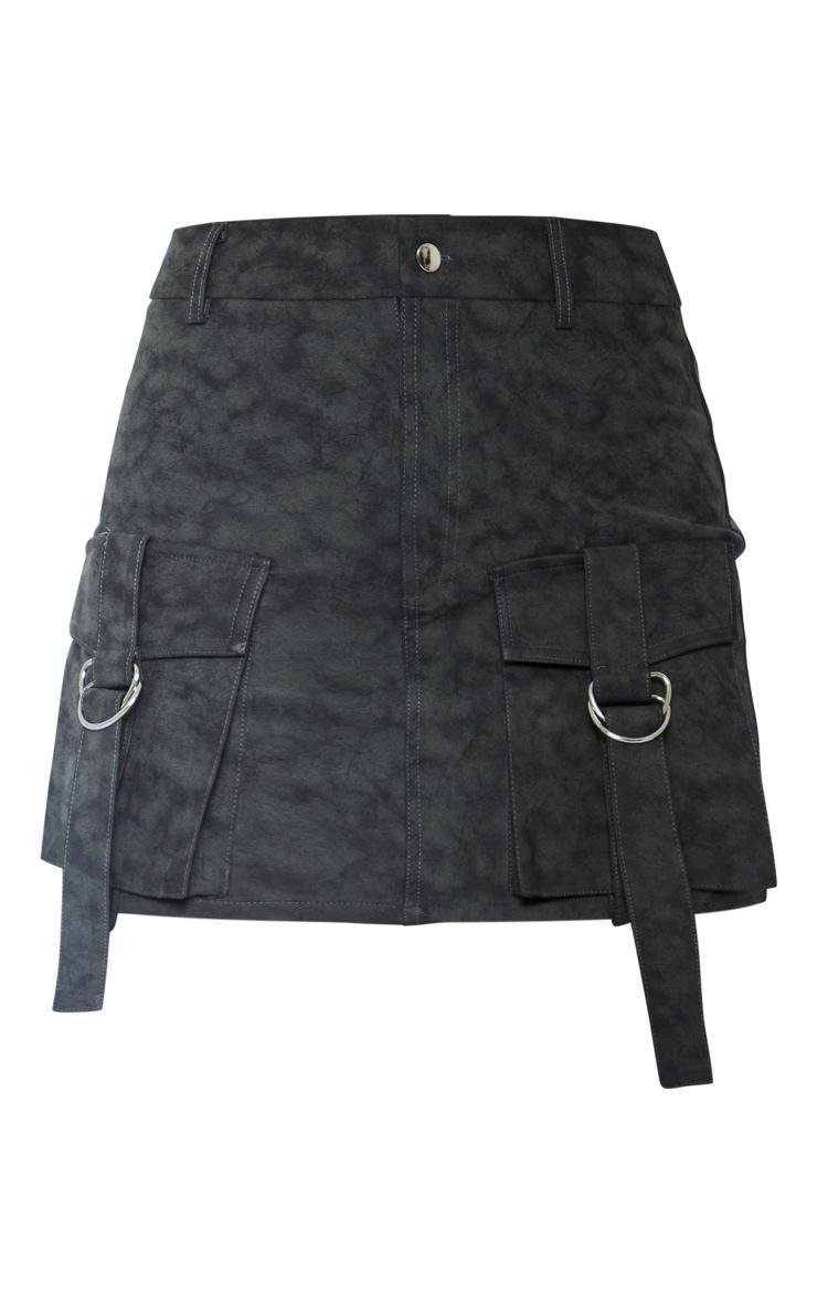 Washed Black Faux Leather Pocket Cargo Mini Skirt Product Image
