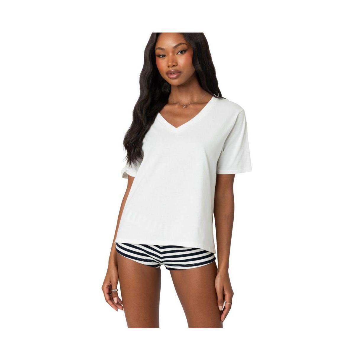 Edikted Womens Loose fit V neck T shirt Product Image