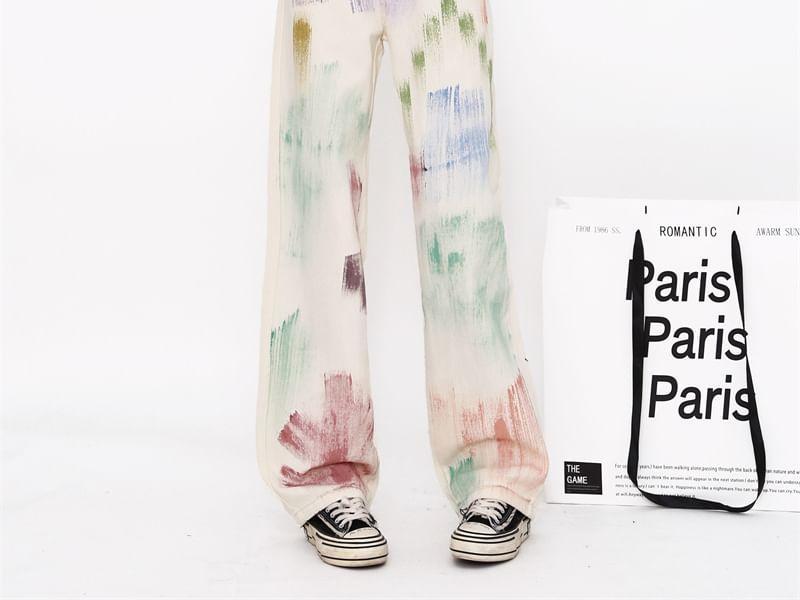 Mid Rise Patterned Wide Leg Jeans Product Image