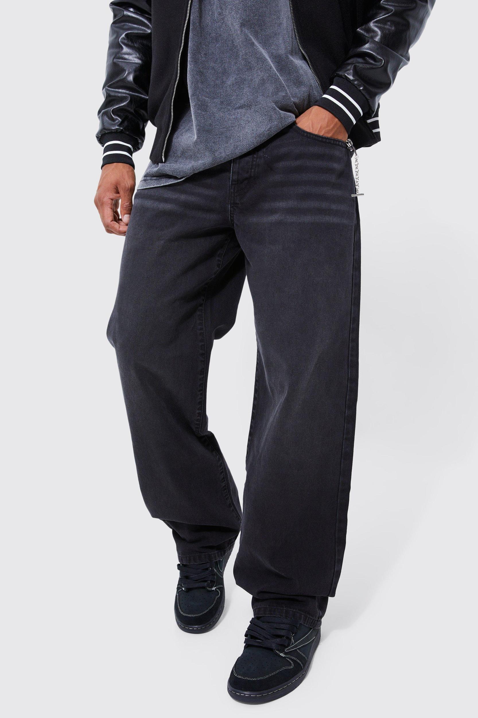 Mens Baggy Fit Washed Jeans - Black Product Image