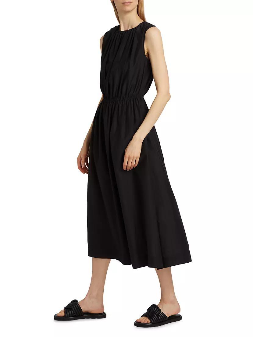 Aphrodite Gathered Cotton-Silk Midi-Dress Product Image