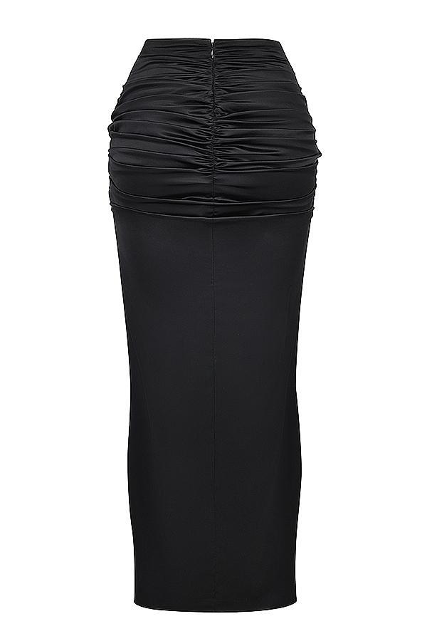 Arla  black draped silk maxi skirt Product Image
