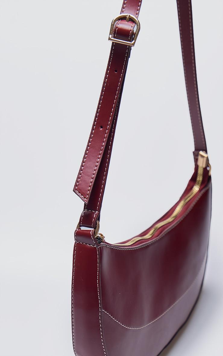 Burgundy PU Contrast Stitch Shoulder Bag Product Image