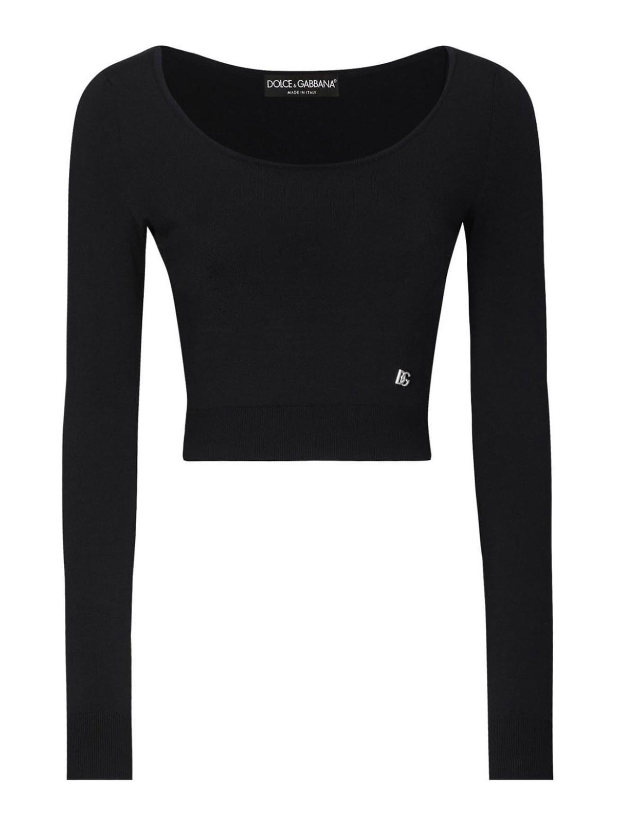 DOLCE & GABBANA Black Ribbed Mini Cropped Top Product Image