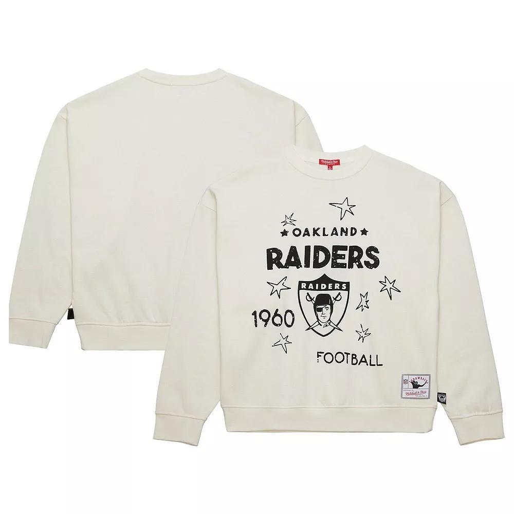 Women's Mitchell & Ness  Cream Oakland Raiders Throwback Logo 3.0 Pullover Sweatshirt, Size: XS, Beige Product Image