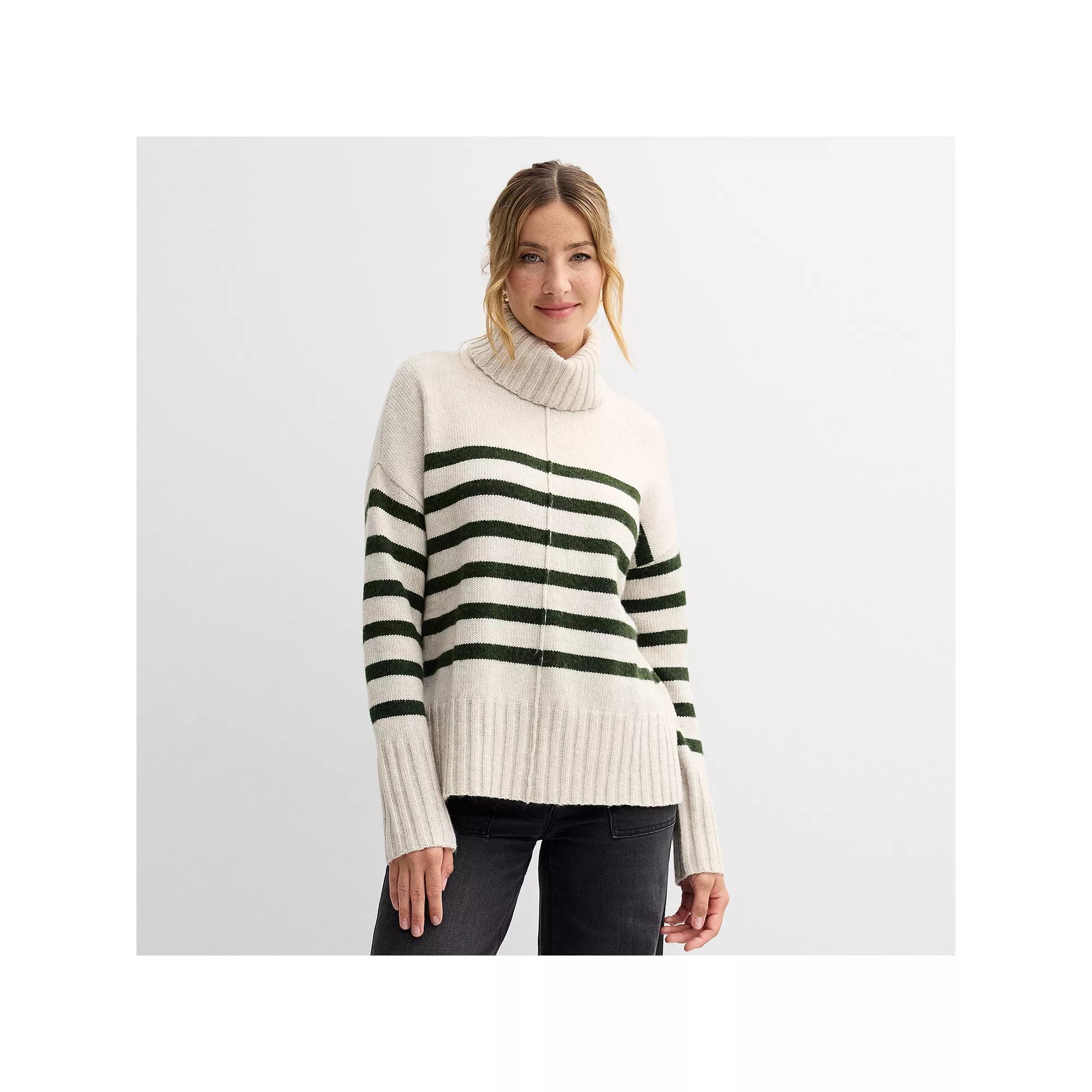 Petite Sonoma Goods For Life Turtleneck Tunic Sweater, Womens Juniper Grey Stripe Product Image