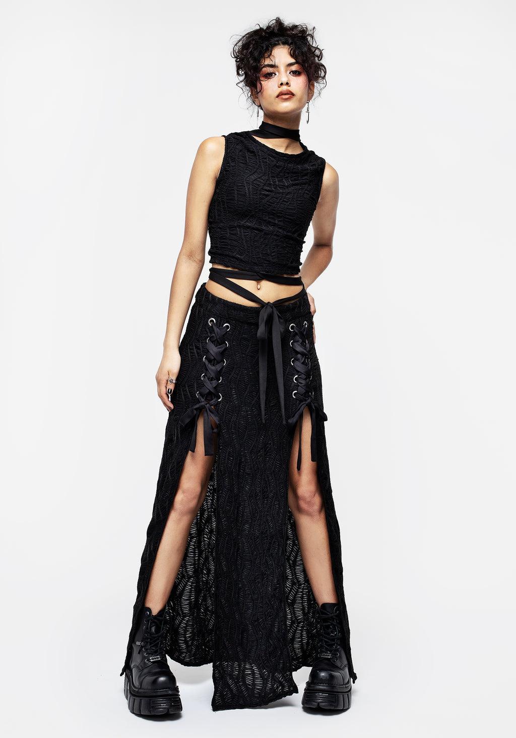 Agitate Textured Jersey Split Maxi Skirt Product Image