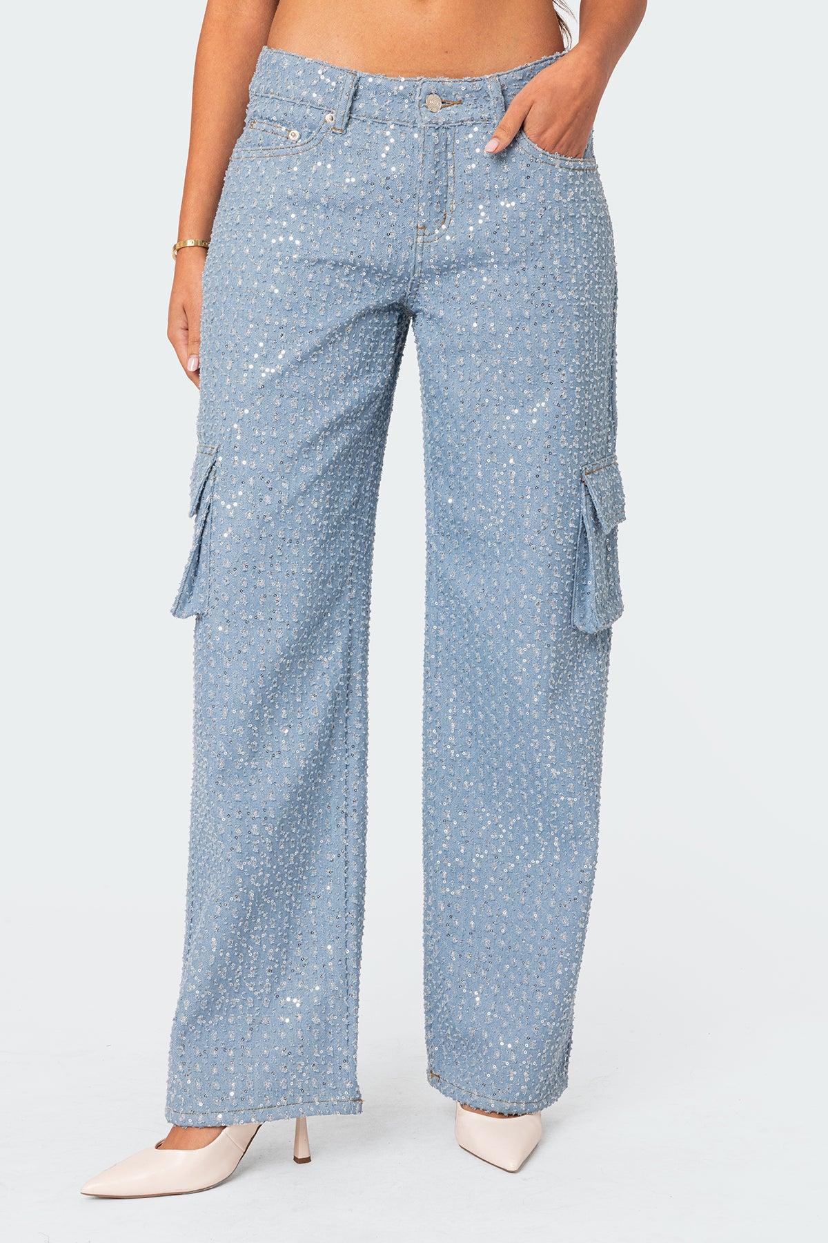 Icing Sequin Low Rise Cargo Jeans Product Image