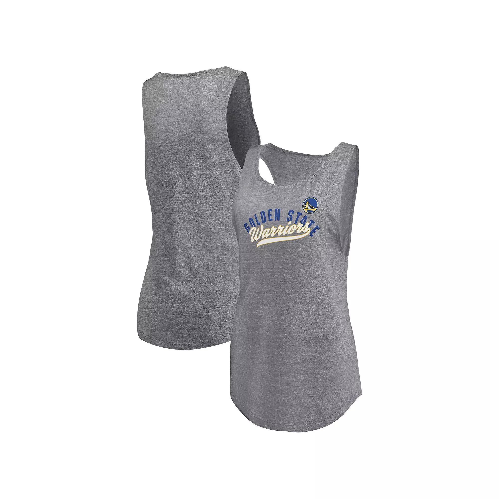 Women's Fanatics Heathered Gray Golden State Warriors Quality Time Open Scoop Neck Tri-Blend Tank Top, Size: Medium, Grey Product Image