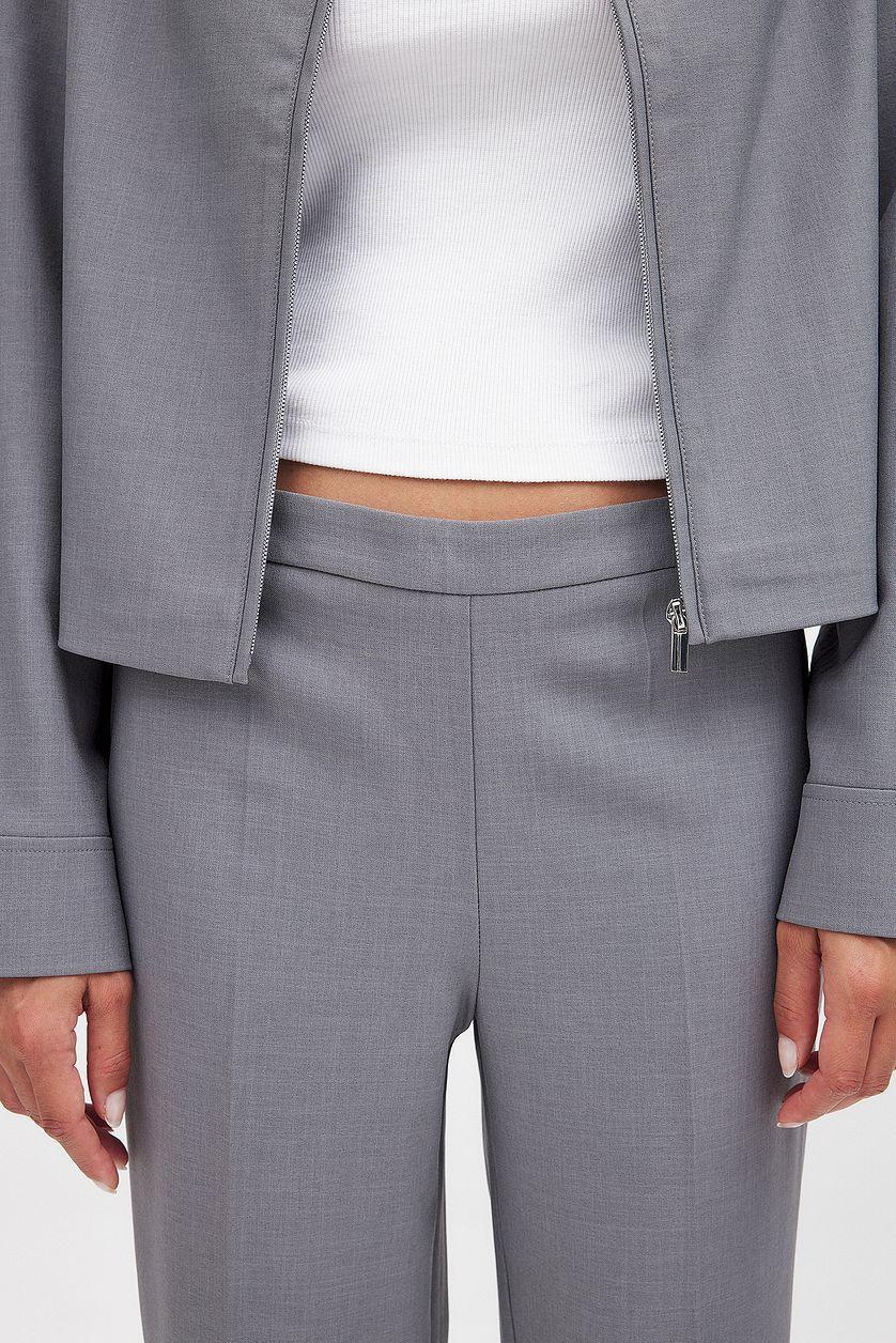 Cropped Mid Waist Pants Beige Product Image