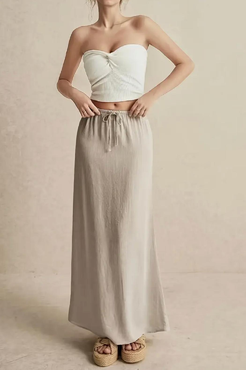 Linen Drawstring Maxi Skirt Product Image