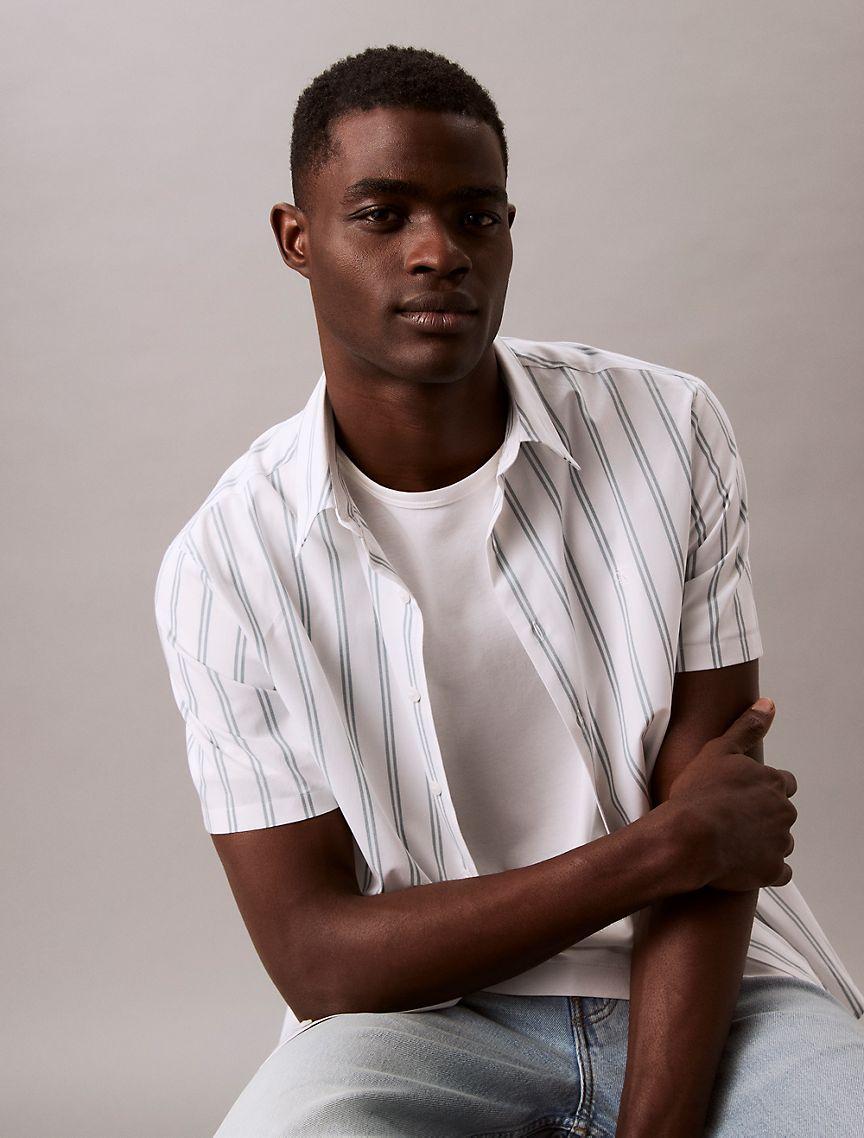 Calvin Klein Mens Poplin Stripe Classic Button-Down Shirt - Multi Product Image