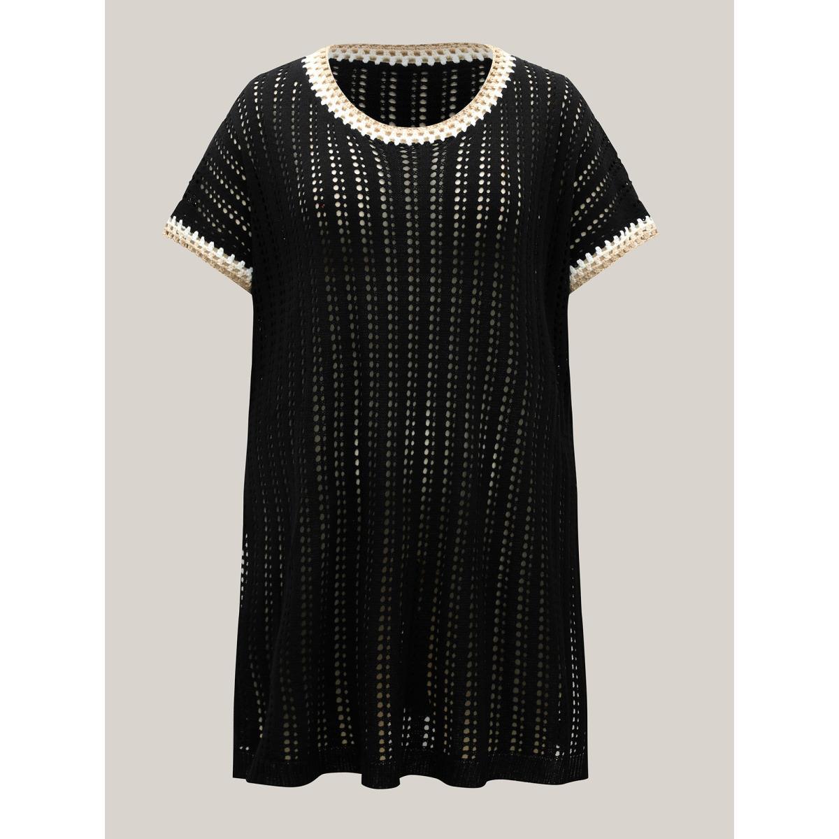 Plus Size Crochet Floral Embroidery Slit Swim Cover-Up Women's Swimwear Black Beach Loose Texture Curve Swim Cover Ups BloomChic 18-20/2X Product Image