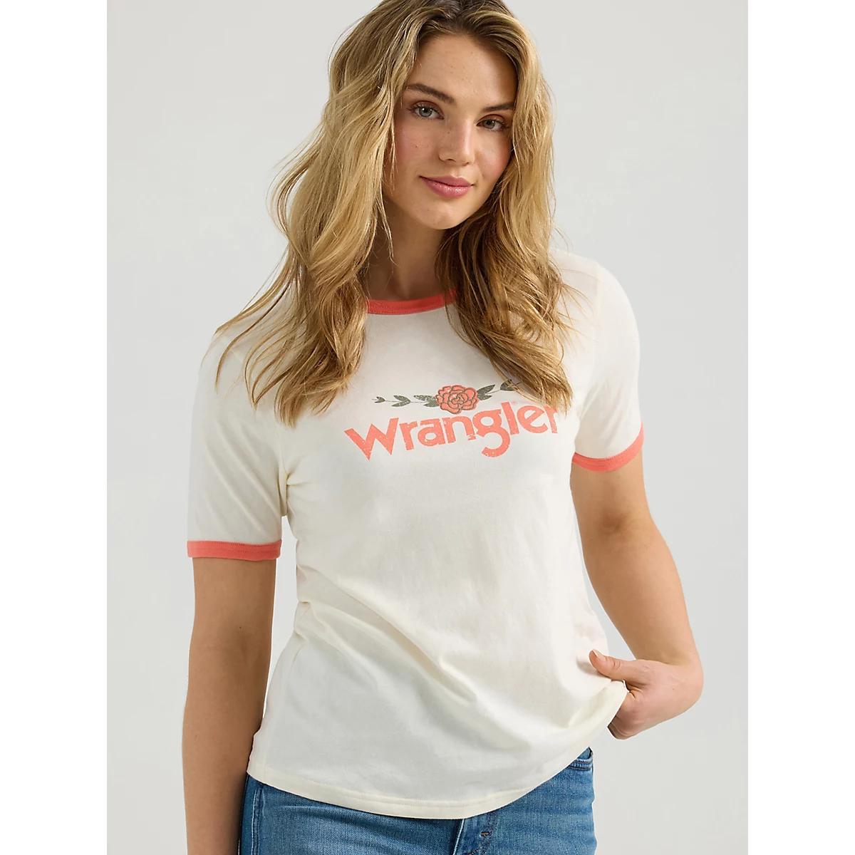 Women's Wrangler Graphic Ringer Tee in Rose Product Image