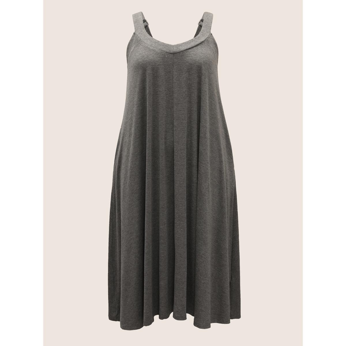 Plus Size Supersoft Essentials Plain Adjustable Straps Dress DarkGray Women Casual Non Sleeveless Curvy BloomChic 12/L Product Image