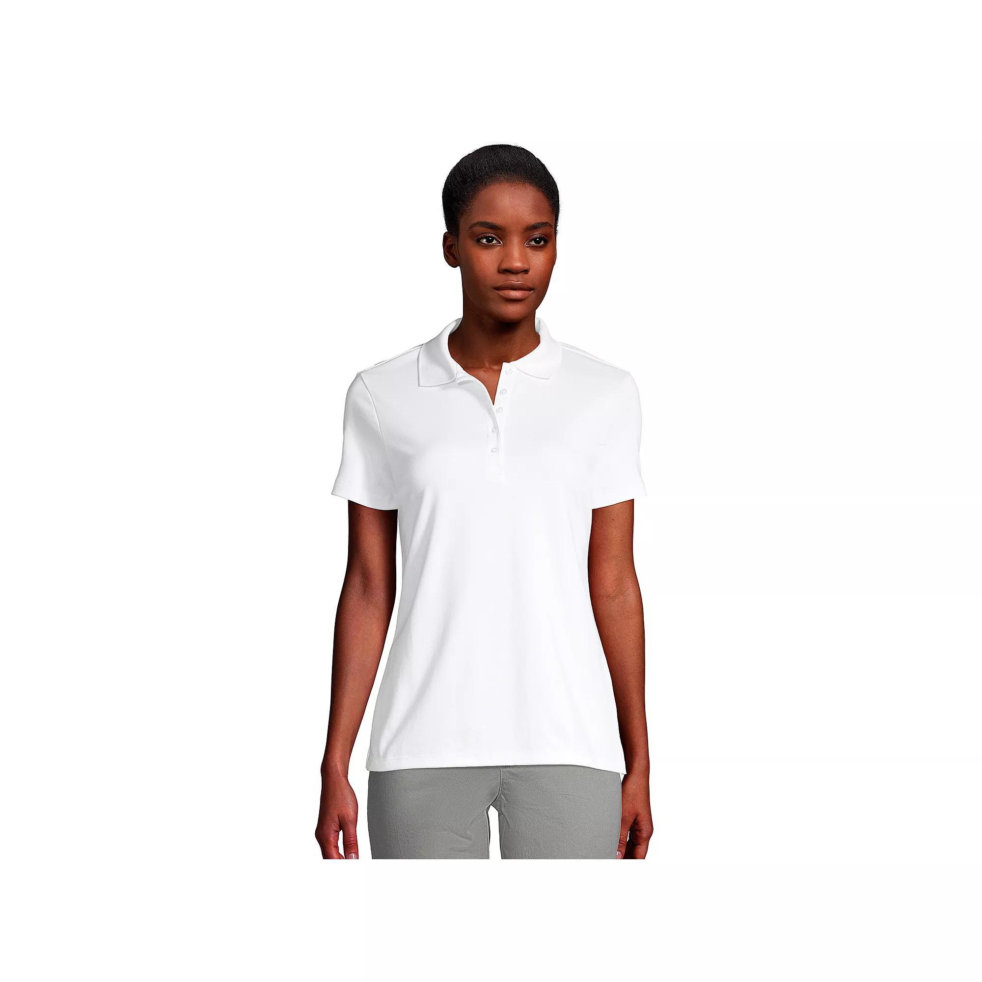 Petite Lands' End Supima Cotton Short Sleeve Polo Shirt, Women's, Size: Medium Petite, Black Product Image