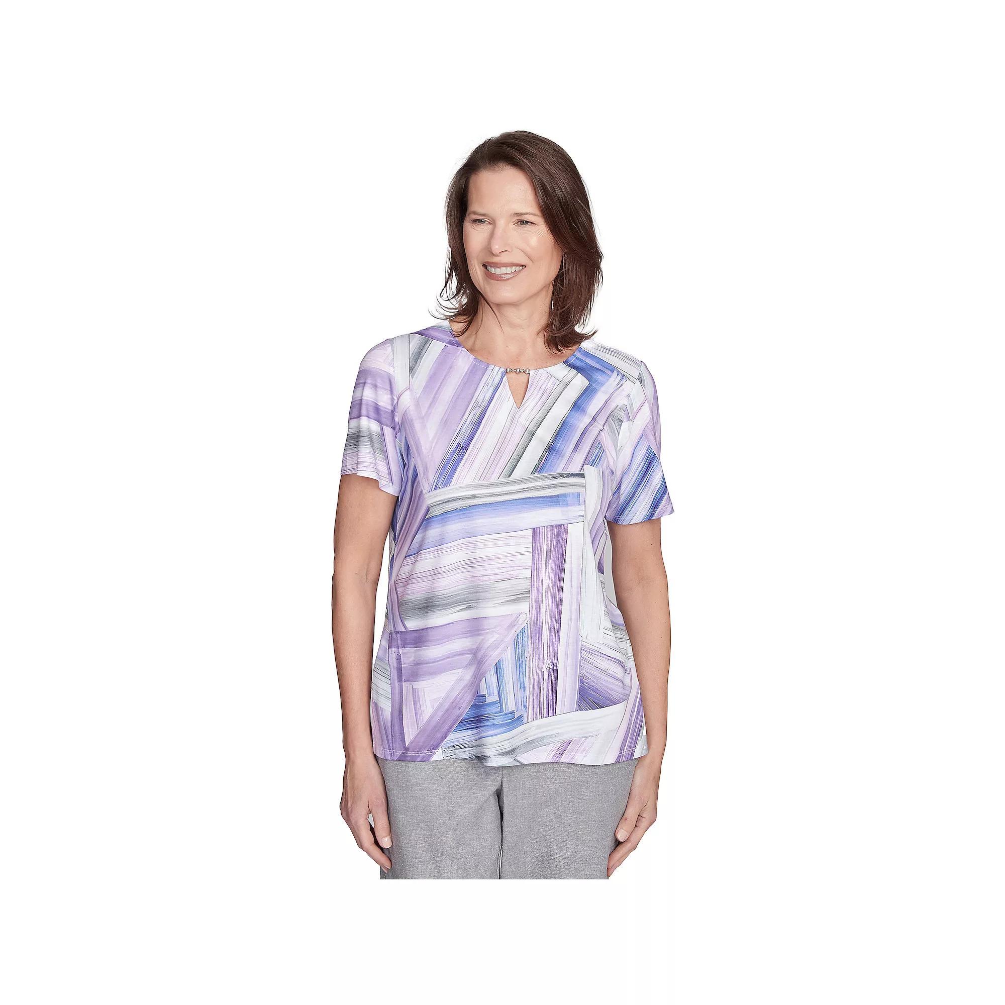 Petite Alfred Dunner Brushstroke Stained Glass Tee, Women's, Size: Medium Petite, Purple Team Product Image