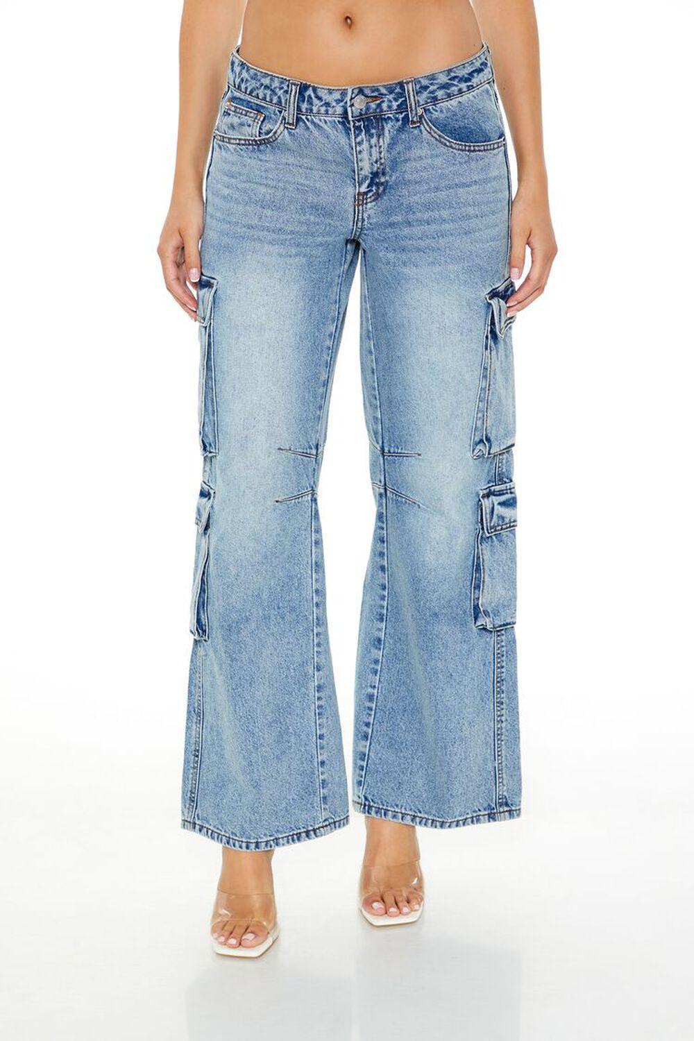 Low-Rise Wide-Leg Cargo Jeans | Forever 21 Product Image