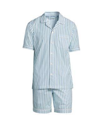 Men's Lands' End Essential Short Sleeve Top & Shorts Pajama Set, Size: Large, Egret White Stripe Product Image