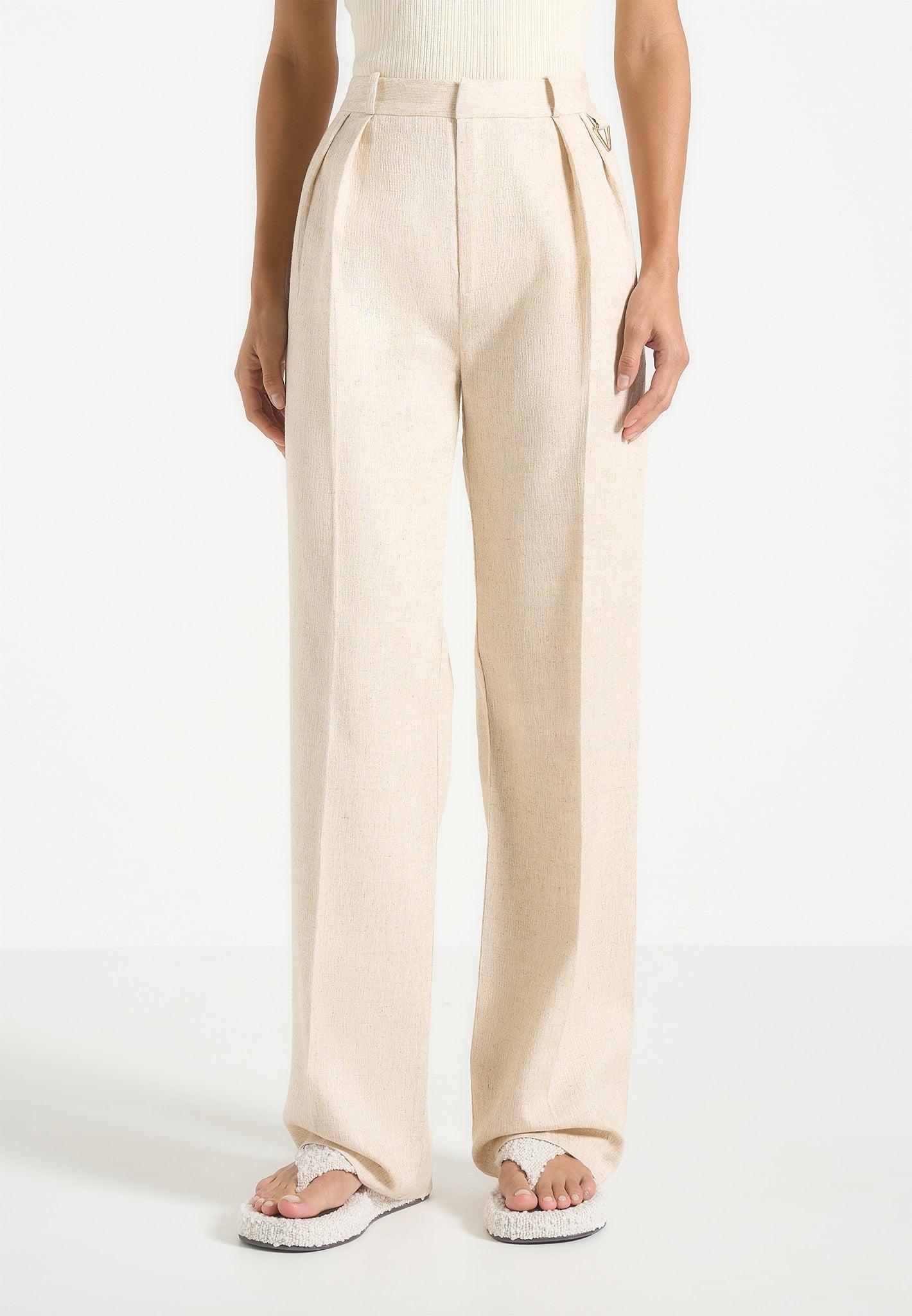 Julie - Linen Twin Pleat Trousers - Natural Female Product Image