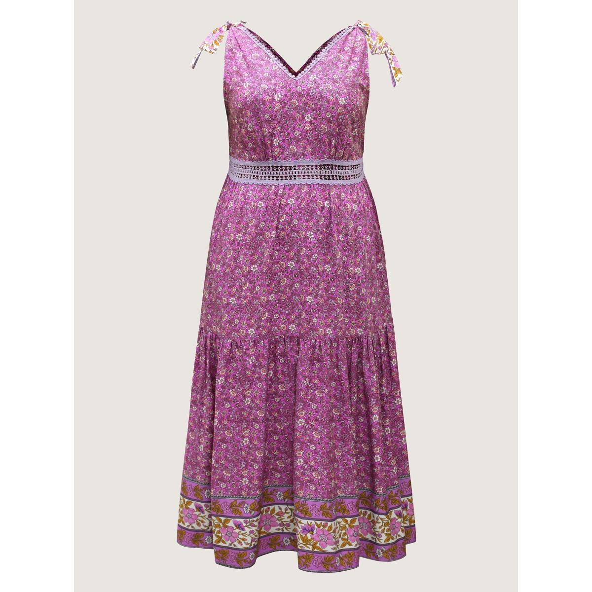 Plus Size Ribbon Shoulder Tie Tiered Maxi Dress DarkViolet Women V-neck Sleeveless Curvy BloomChic 30/6X Product Image