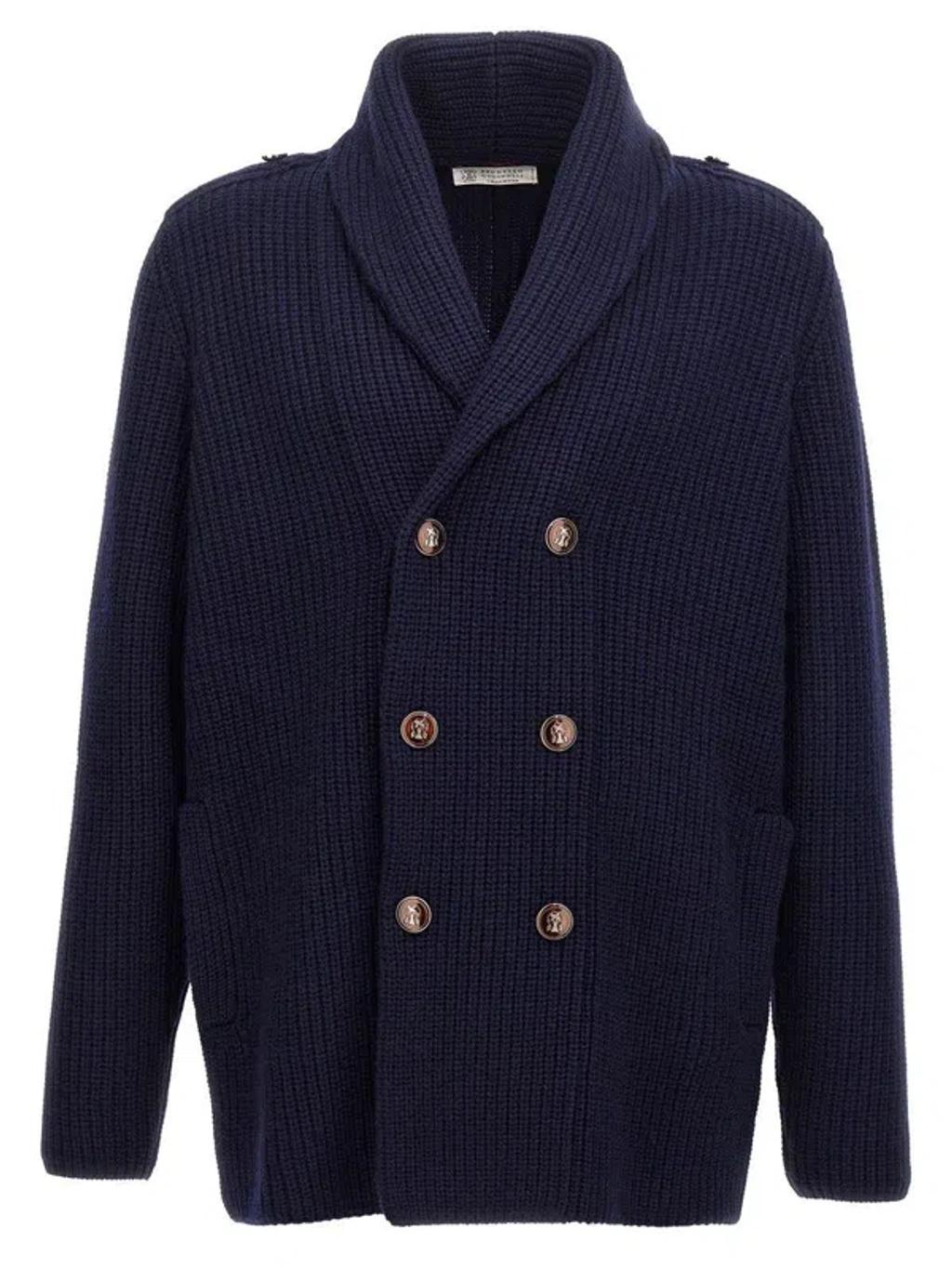 BRUNELLO CUCINELLI Double-breasted Cardigan In Blue Product Image